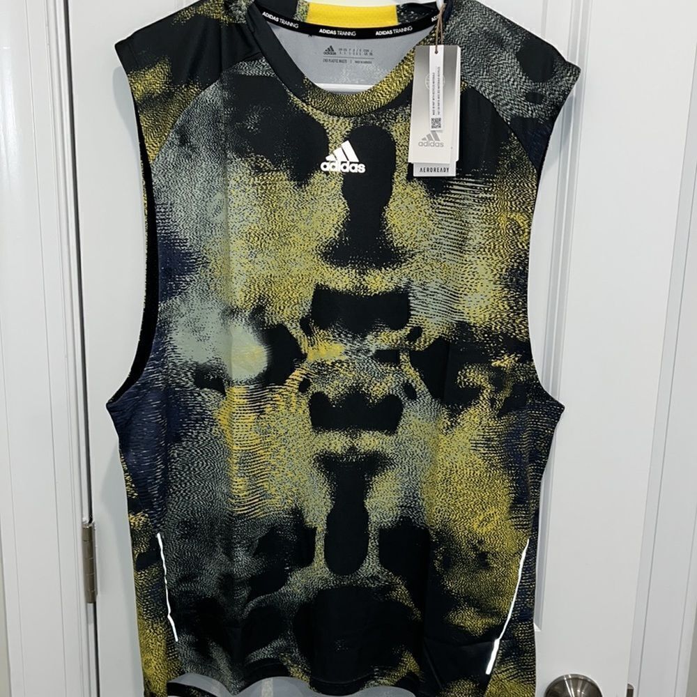 New Adidas Training Tennis Black Yellow Aeroready camo tank sleeveless shirt 💪